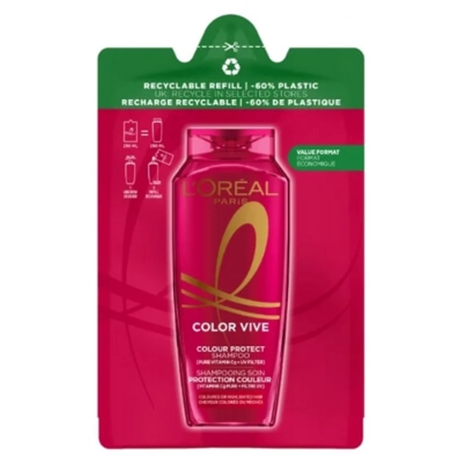 L'Oréal Paris Elseve Color Vive Champú protector del color, recambio ecológico, 300 ml