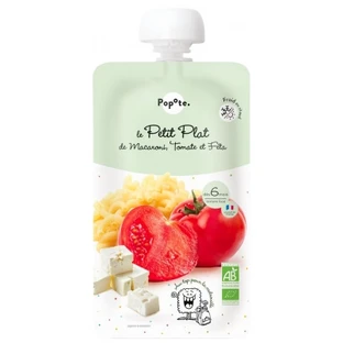 Popote Le Petit Plat Gourde: Macarrones ecológicos con tomate y queso feta, puré de patatas, para bebés a partir de los 6 meses, 180 g