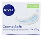 Nivea Soft Soap Care Cream, 3-Pack (100 g each)