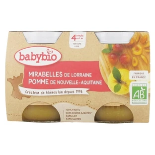 Babybio Mirabelles & Appel, vanaf 4 maanden, biologisch, 2 potjes van 130 g