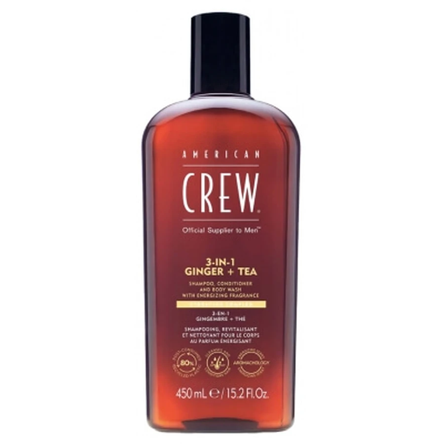 American Crew 3-in-1 Ginger Tea Shampoo, conditioner en douchegel voor haar en lichaam (450 ml), voedend en hydraterend