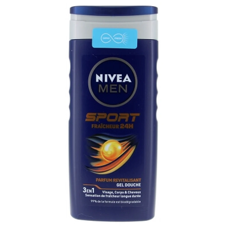 Nivea Men Sport 24-Hour Freshness 3-in-1 Revitalizing Shower Gel for Face, Body, and Hair, 250 ml