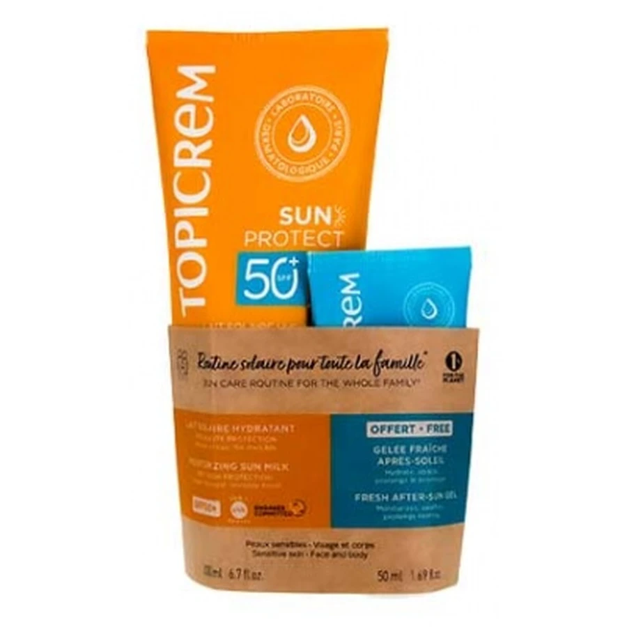 Topicrem Sun Protect Feuchtigkeitsspendende Sonnencreme LSF 50+ 200 ml + kostenloses After-Sun-Kühlgel 50 ml