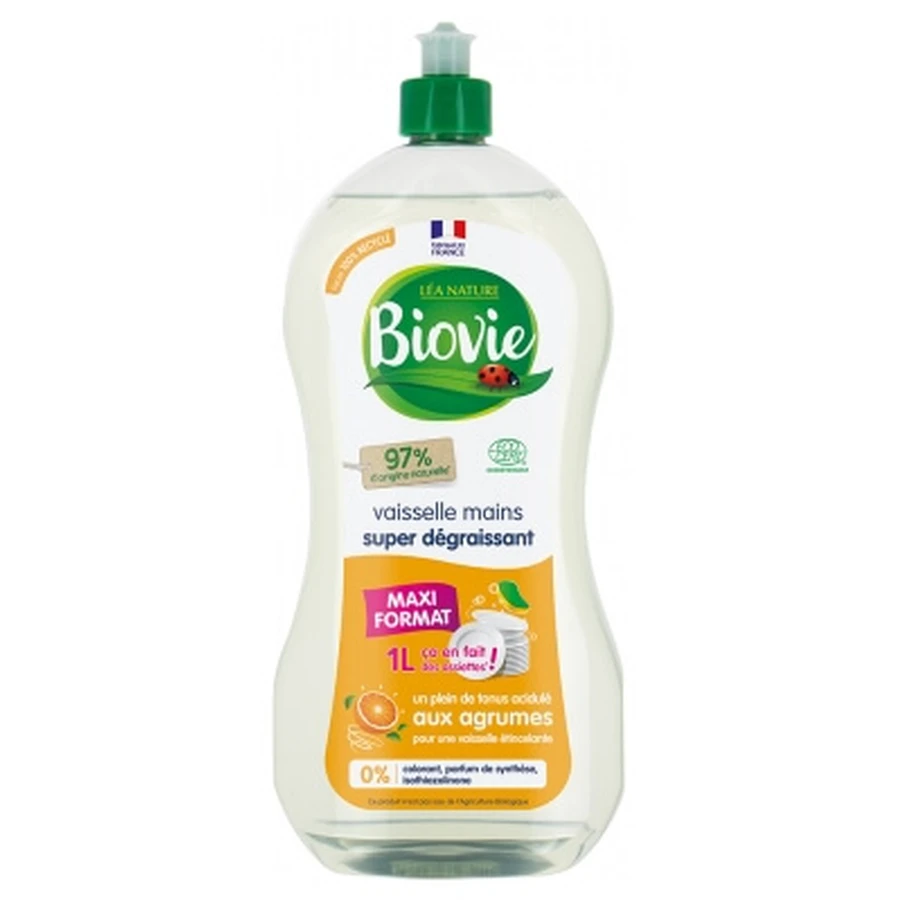 Biovie Dish and Hand Wash, Super Degreaser, Citrus Scent, 1 L