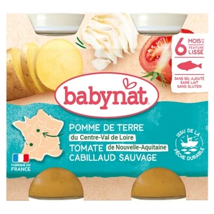 Babybio Babynat Potato, Tomato, and Wild Cod, 6 Months and Up, 2 Jars of 200 g Each