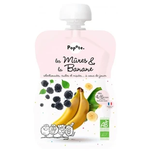 Popote Gourde: compota de moras y plátano, ecológica, para bebés de 4 a 6 meses en adelante, 120 g