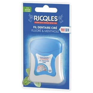 Ricqlès Fil Dentaire Ciré Fluoré et Mentholé 60 m