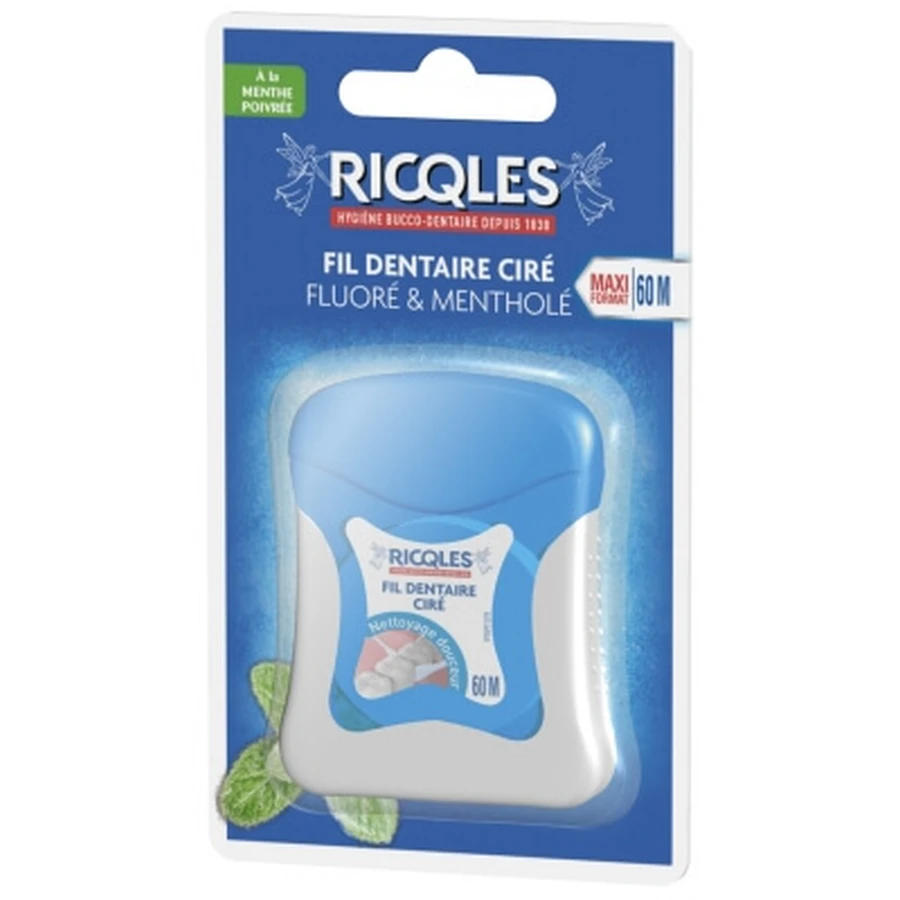 Ricqlès Fil Dentaire Ciré Fluoré et Mentholé 60 m