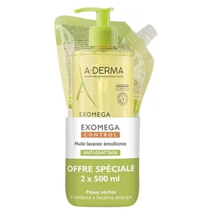 A-DERMA Exomega Control: Aceite limpiador emoliente antiprurito, 500 ml + recambio de 500 ml