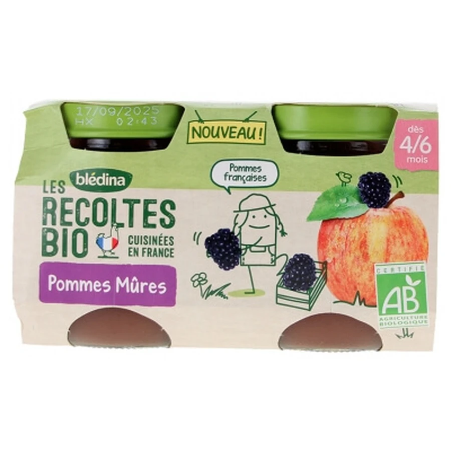 Blédina Les Récoltes Bio „Reife Äpfel“, für Babys ab 4–6 Monaten, Bio, 2 Gläschen