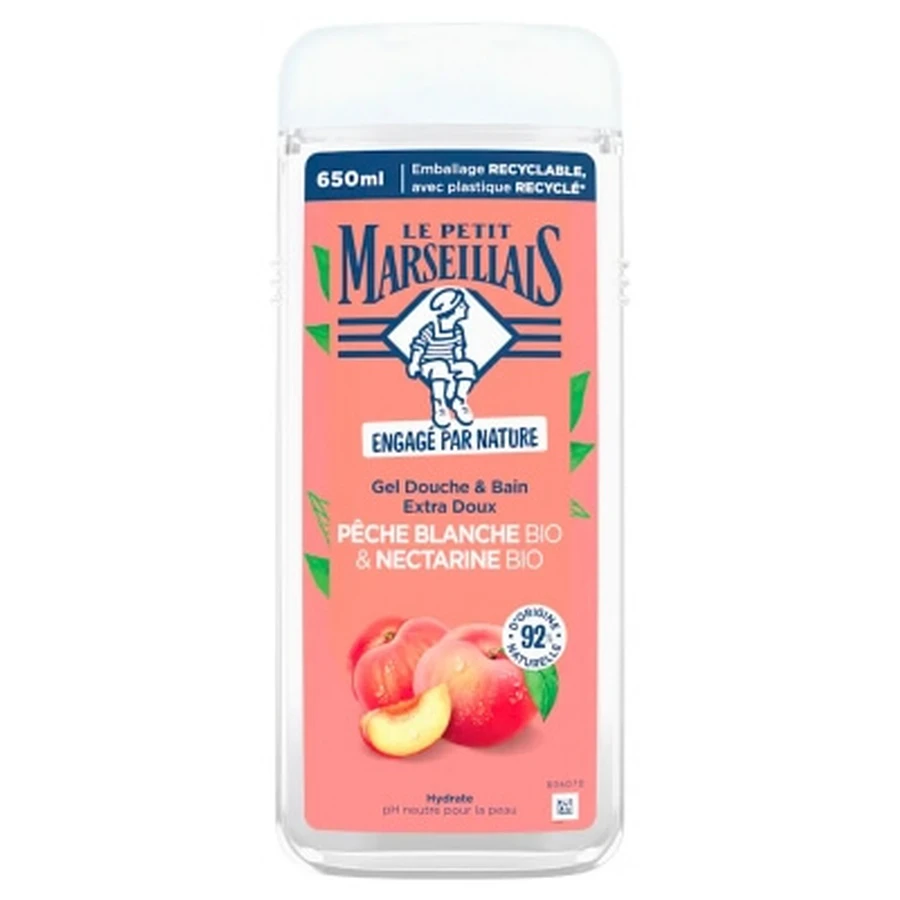 Le Petit Marseillais Extra sanftes Bio-Dusch- und Badegel mit weißem Pfirsich und Nektarine, 650 ml