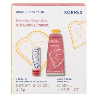 Korres Peony Rose hydraterende handcrème 50 ml + Korres getinte lippenbalsem met mediterrane druif 4,5 g