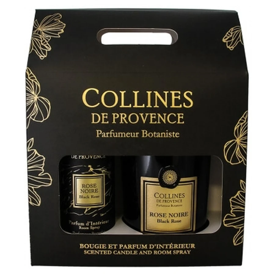 Collines de Provence Duo-set met huisparfums (100 ml) + Duo met Black Rose-kaarsen (180 g)