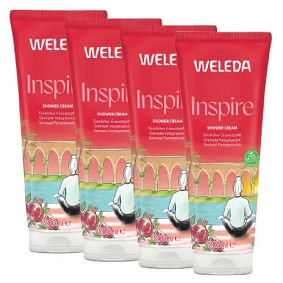 Crema de ducha Weleda Inspire Voluptuous Pomegranate, paquete de 4 (200 ml cada una)