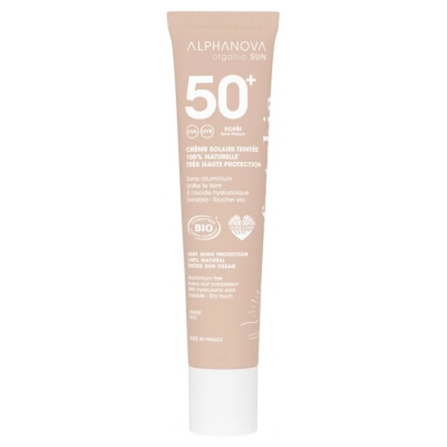 Alphanova Sun, crema solar con tono dorado, SPF 50+, orgánica, 40 g