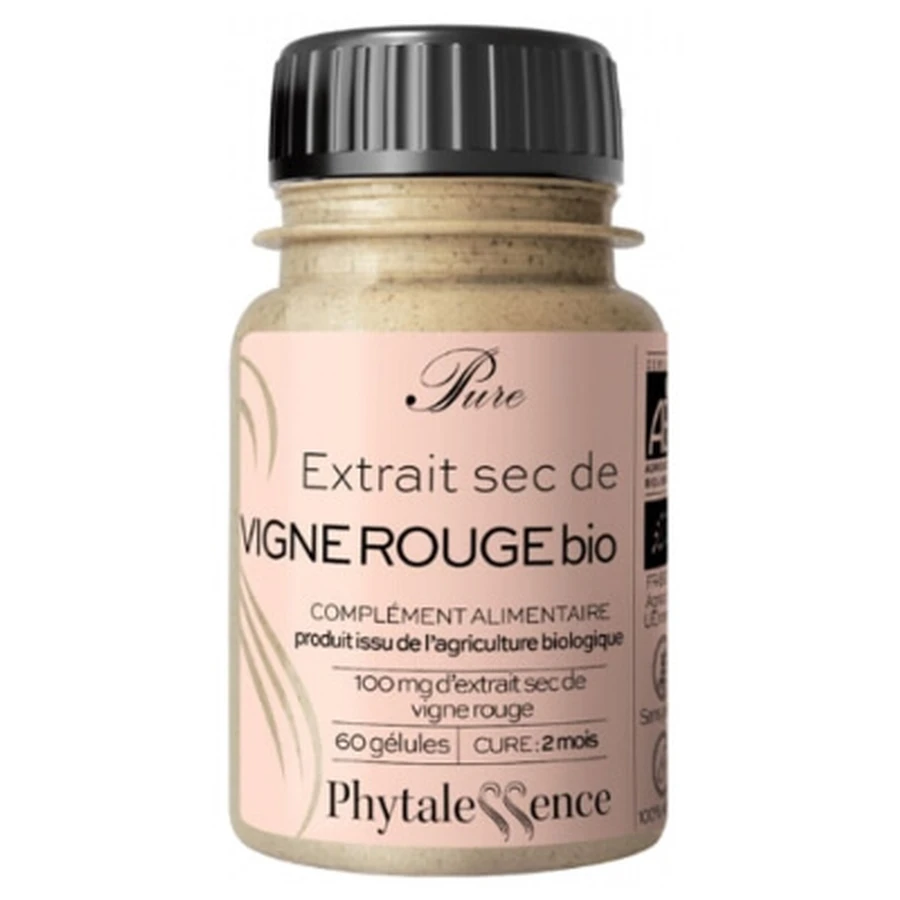 Extracto seco de uva roja 100 % ecológico de Phytalessence, 60 cápsulas