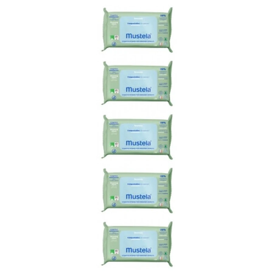 Mustela composteerbare geparfumeerde reinigingsdoekjes, verpakking van 5 x 60 doekjes