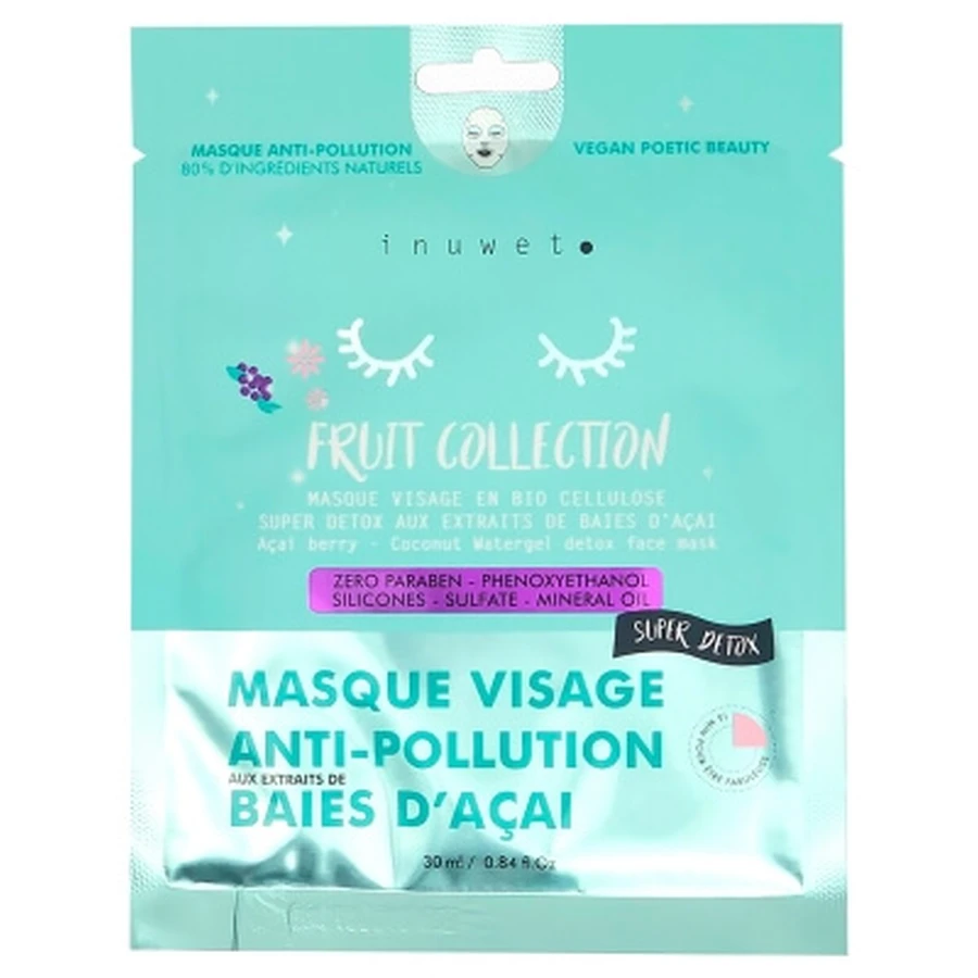Mascarilla facial anticontaminación con bayas de acai de la colección Inuwet Fruit, 30 ml