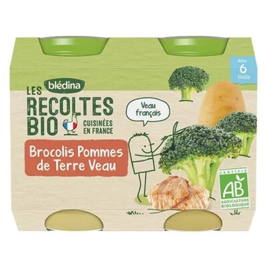 Blédina Bio-oogst: Broccoli en aardappelen, biologisch, voor baby’s vanaf 6 maanden, 2 potjes