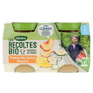 Blédina Bio-Früchte: Äpfel, Nektarinen und Bananen – für Babys ab 6 Monaten – Bio – 2 Gläschen