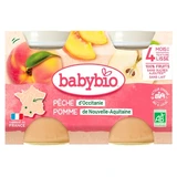 Babybio Melocotón y manzana, a partir de los 4 meses, ecológico, 2 tarros de 130 g