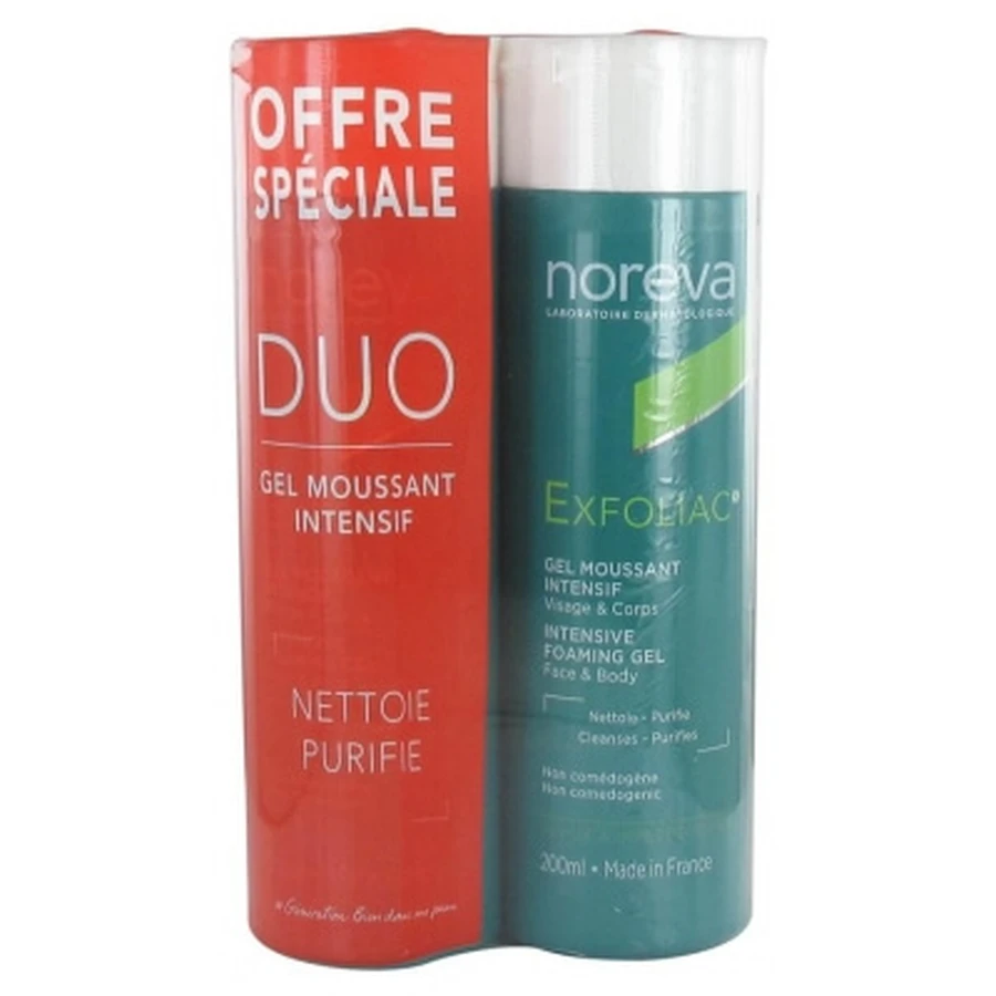 Gel espumante intensivo Exfoliac de Noreva, paquete de 2 (200 ml cada uno)