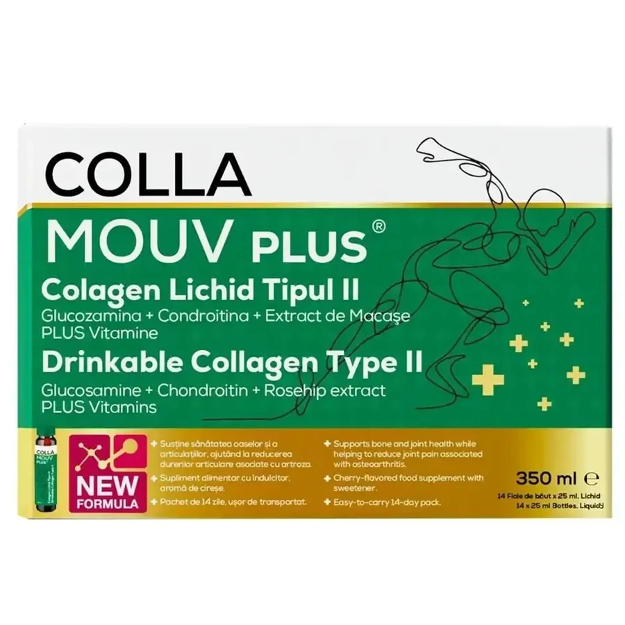 CollaMouv Plus Colágeno, Glucosamina y Condroitina (Bebida concentrada) 14 x 25 ml, BHW Bayerische Heilmittel