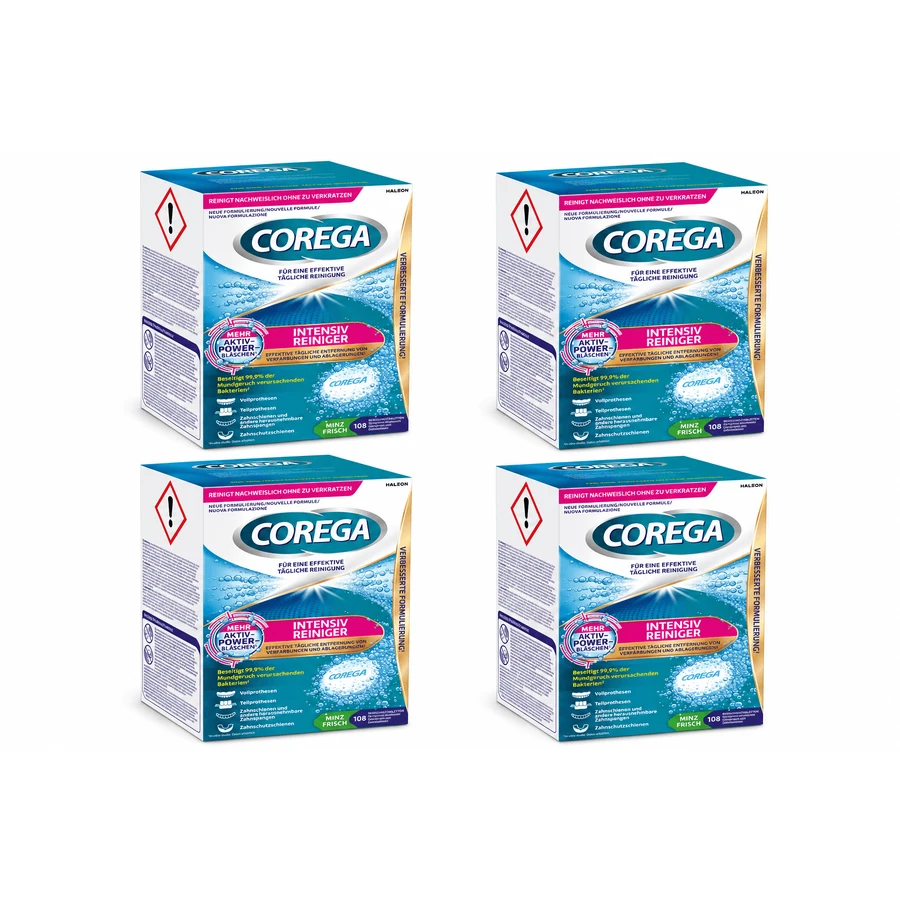 Corega Tabs Intensieve reiniger, 4 verpakkingen van 108 tabletten