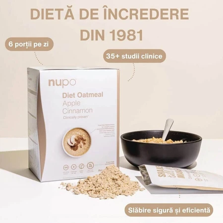Porridge allégé aux pommes et à la cannelle, 12 sachets de 32 g, Nupo