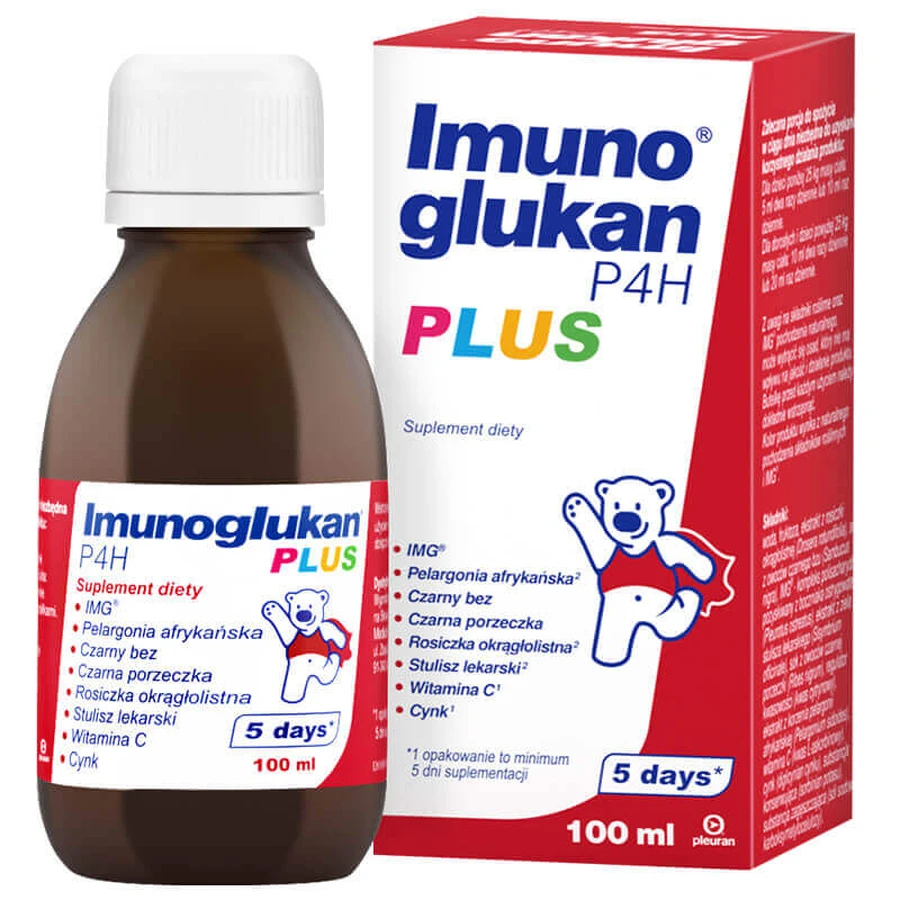Imunoglukan P4H Plus 2x100 ml siroop voor kinderen vanaf 3 jaar en volwassenen, Pleuran