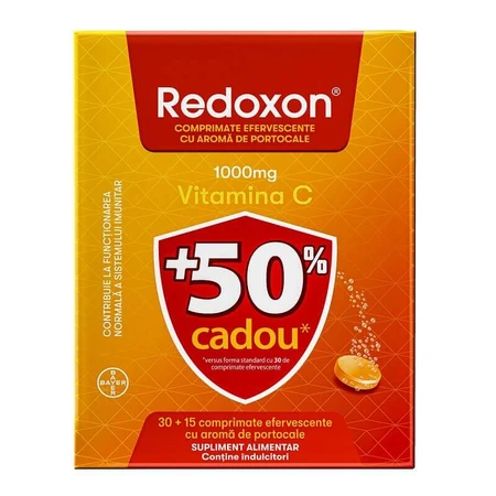 Redoxon con vitamina C, 1000 mg, 4 x 45 comprimidos efervescentes, sabor a naranja, Bayer