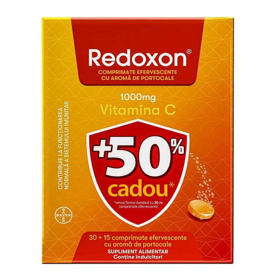 Redoxon con vitamina C, 1000 mg, 4 x 45 comprimidos efervescentes, sabor a naranja, Bayer