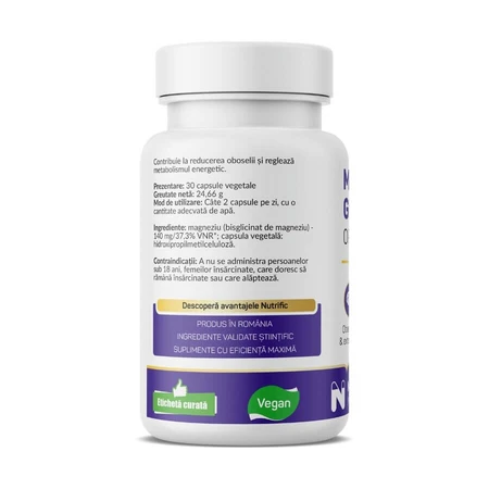 Glicinato de magnesio Optim, 30 cápsulas vegetarianas, Nutrific