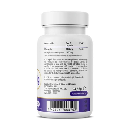 Glicinato de magnesio Optim, 30 cápsulas vegetarianas, Nutrific