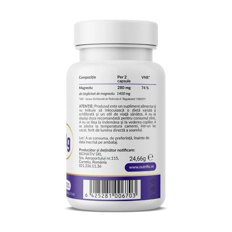 Glicinato de magnesio Optim, 30 cápsulas vegetarianas, Nutrific