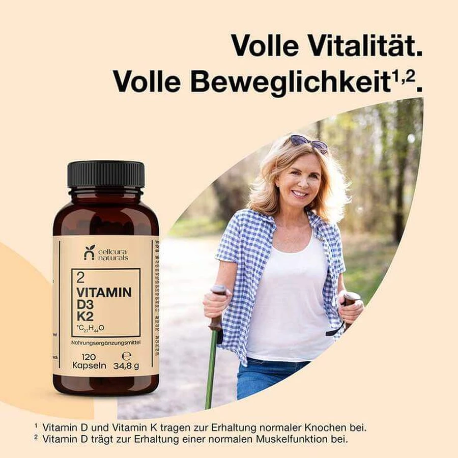 Vitamine D3 + K2-capsules, 120 capsules
