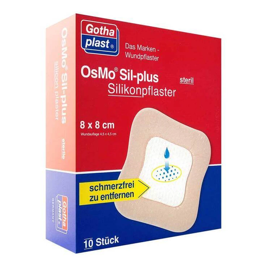 Osmo Sil-plus siliconenpleisters, 8 x 8 cm, steriel, verpakking van 10 pleisters