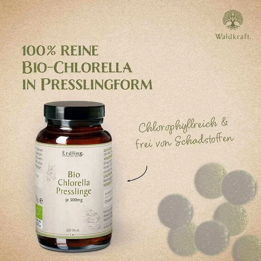 Biologische Chlorella-tabletten van Erdling, 220 tabletten