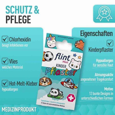 Flint Med Children's Bandages, 13x22mm, Hypoallergenic, Sensitive, 12 Bandages