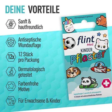 Flint Med Children's Bandages, 13x22mm, Hypoallergenic, Sensitive, 12 Bandages