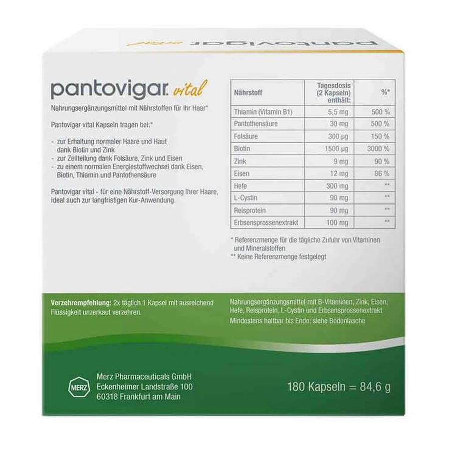 Pantovigar Vital-capsules met voedingsstoffen voor het haar, 2 x 180 capsules