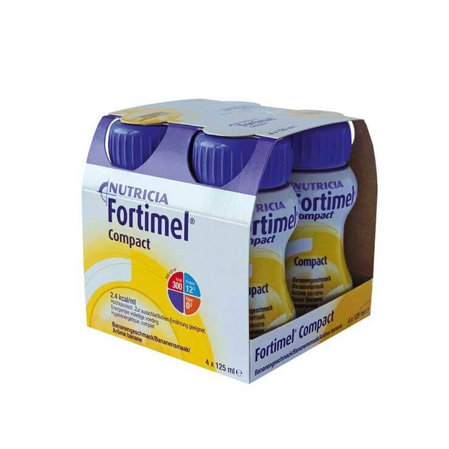 Fortimel Compact 2.4, sabor a plátano, 4 envases de 125 ml de líquido