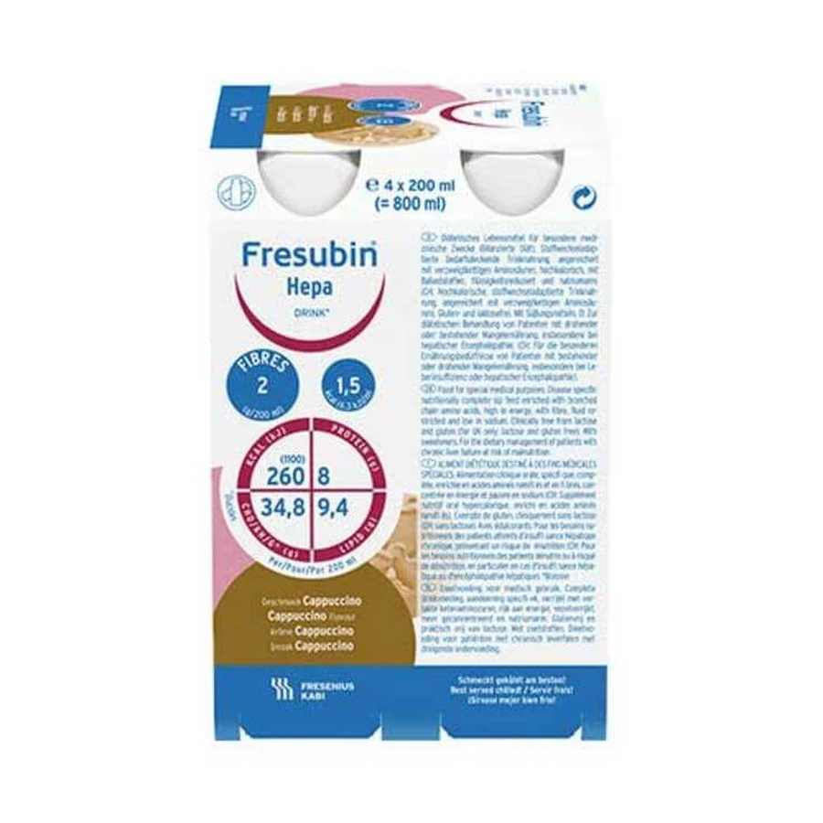 Fresubin Hepa Drink Cappuccino Trinkflasche, 4X200 ml Lösung