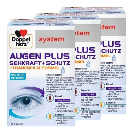 Doppelherz System Eyes Plus Vision + Protection, 3 boîtes de 120 gélules