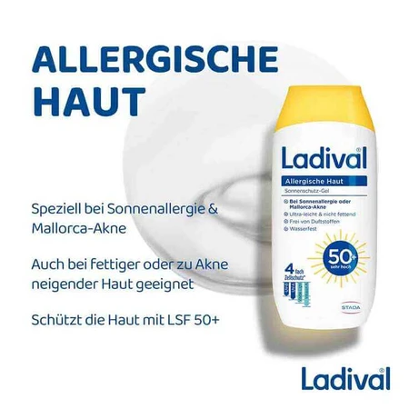 Gel de protección solar Ladival para piel sensible SPF 50+, 2 x 200 ml de gel