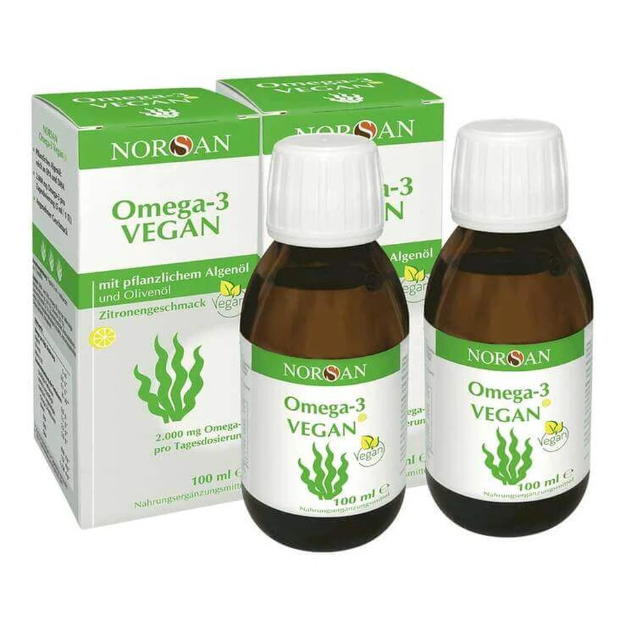 Norsan Omega-3 Vegano Líquido, 2 envases de 100 ml de líquido