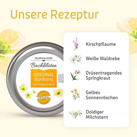 Caramelle ai fiori di Bach originali Murnauer, basate sulle formule del dottor Bach, 50 g di caramelle