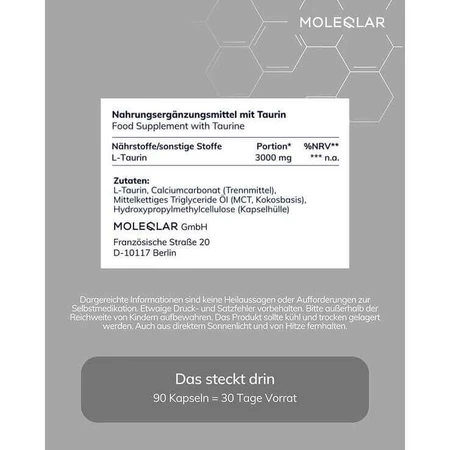 Moleqlar Taurin high Dose L-Taurine Kapseln, 90 St Kapseln