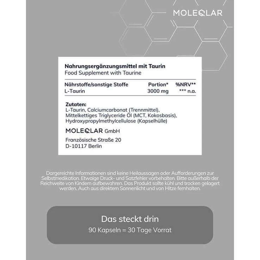 Moleqlar Taurin high Dose L-Taurine Kapseln, 90 St Kapseln