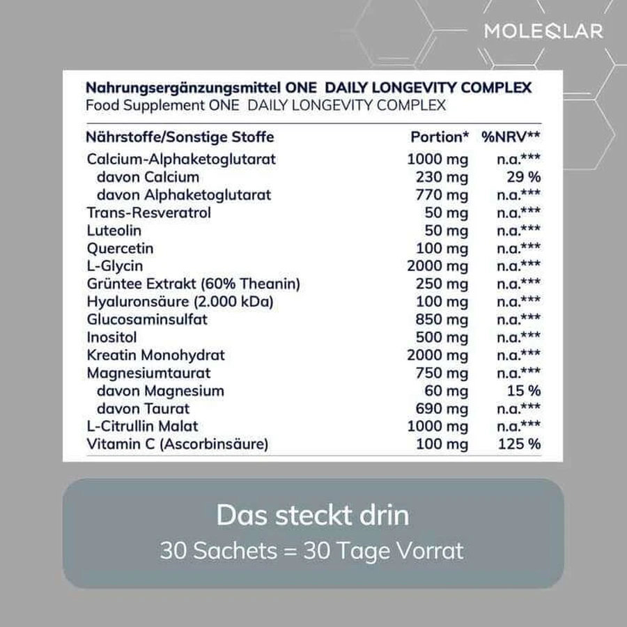 Moleqlar Longevity One-verpakkingen, doos van 30 stuks